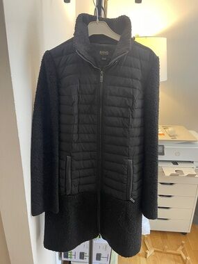 Black Quilted & Bouclé Long Puffer Coat - Women's